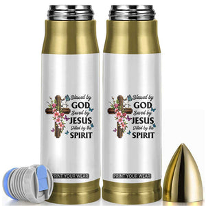 Blessed By God Saved By Jesus Bullet Tumbler Floral Cross Christian Faith Inspirational TS10 White Print Your Wear