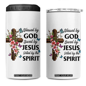 Blessed By God Saved By Jesus 4 in 1 Can Cooler Tumbler Floral Cross Christian Faith Inspirational TS10 One Size: 16 oz White Print Your Wear