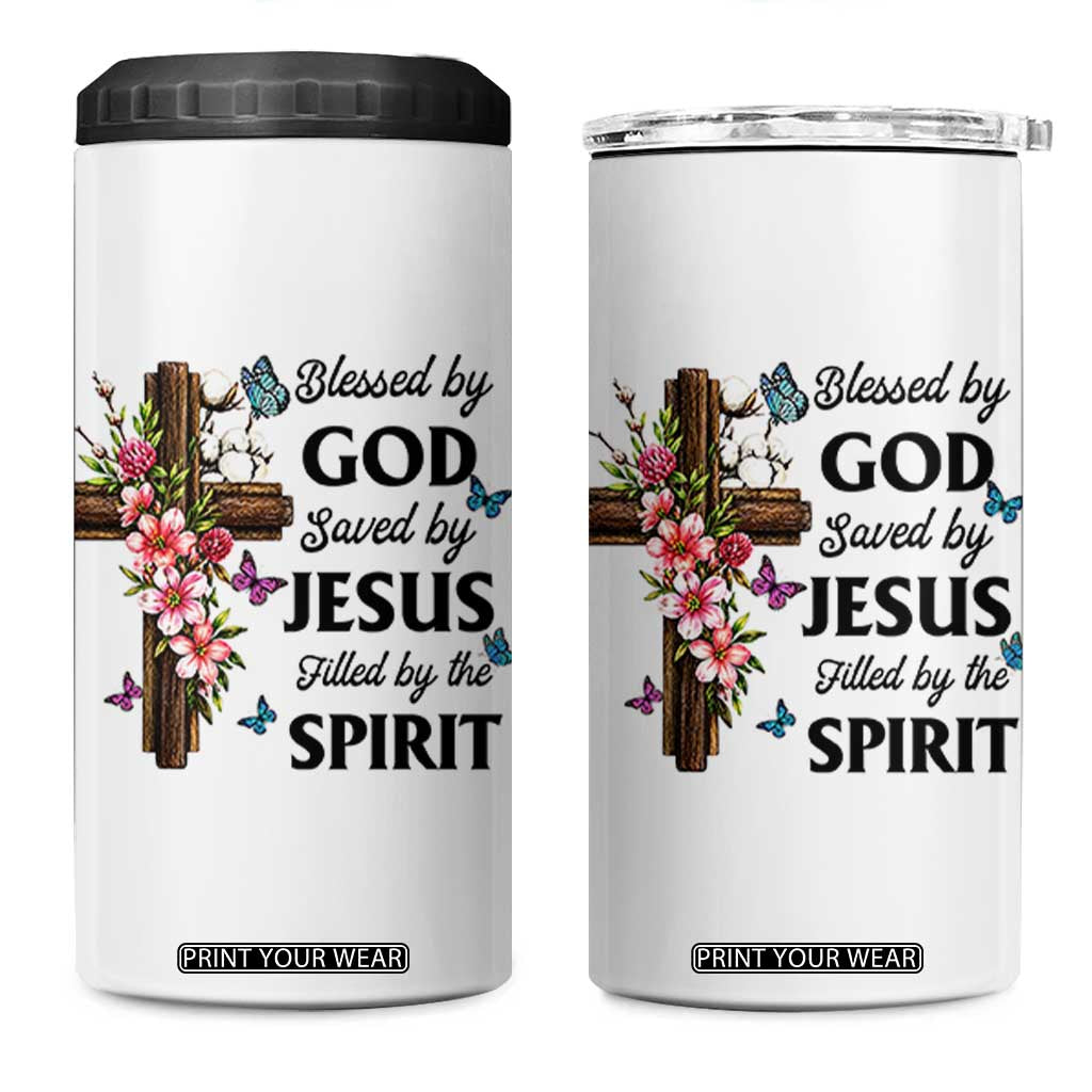 Blessed By God Saved By Jesus 4 in 1 Can Cooler Tumbler Floral Cross Christian Faith Inspirational TS10 One Size: 16 oz White Print Your Wear
