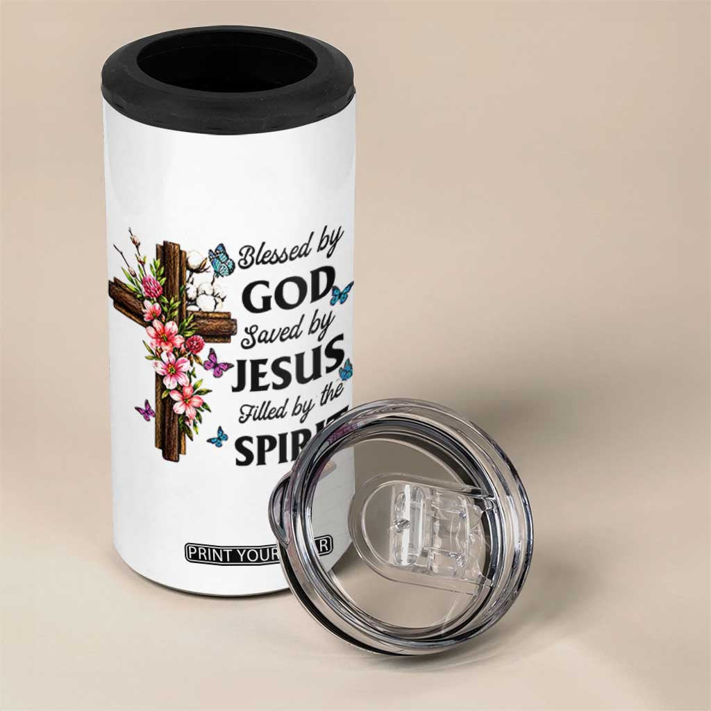 Blessed By God Saved By Jesus 4 in 1 Can Cooler Tumbler Floral Cross Christian Faith Inspirational TS10 Print Your Wear