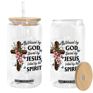 Blessed By God Saved By Jesus Glass Can Floral Cross Christian Faith Inspirational TS10 Print Your Wear