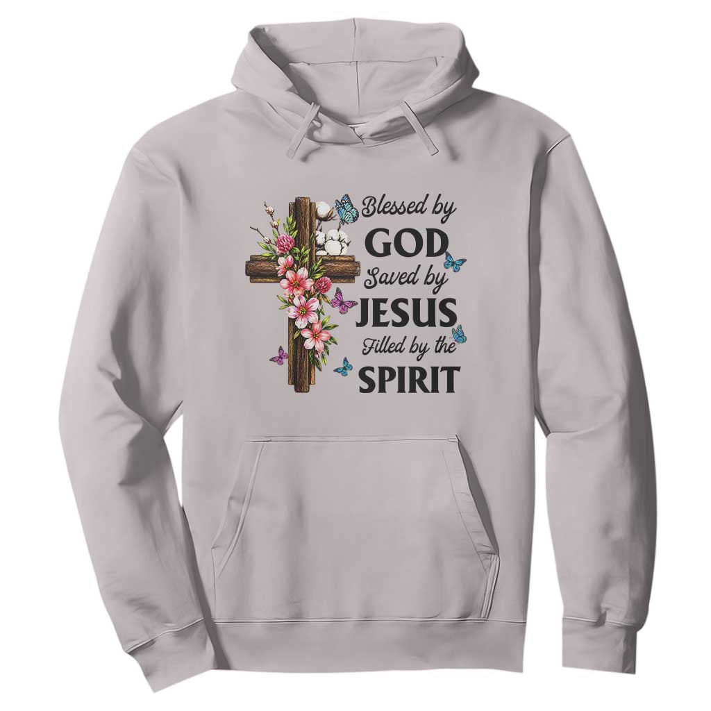 Blessed By God Saved By Jesus Hoodie Floral Cross Christian Faith Inspirational TS10 Ice Gray Print Your Wear