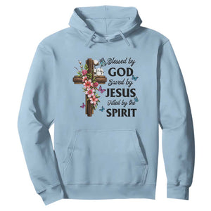 Blessed By God Saved By Jesus Hoodie Floral Cross Christian Faith Inspirational TS10 Light Blue Print Your Wear