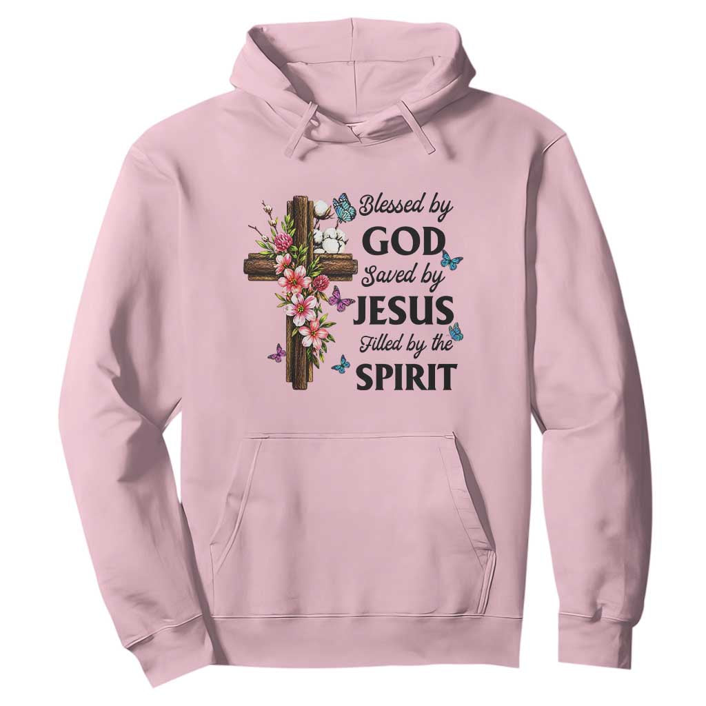 Blessed By God Saved By Jesus Hoodie Floral Cross Christian Faith Inspirational TS10 Light Pink Print Your Wear