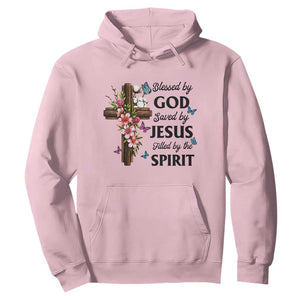 Blessed By God Saved By Jesus Hoodie Floral Cross Christian Faith Inspirational TS10 Light Pink Print Your Wear