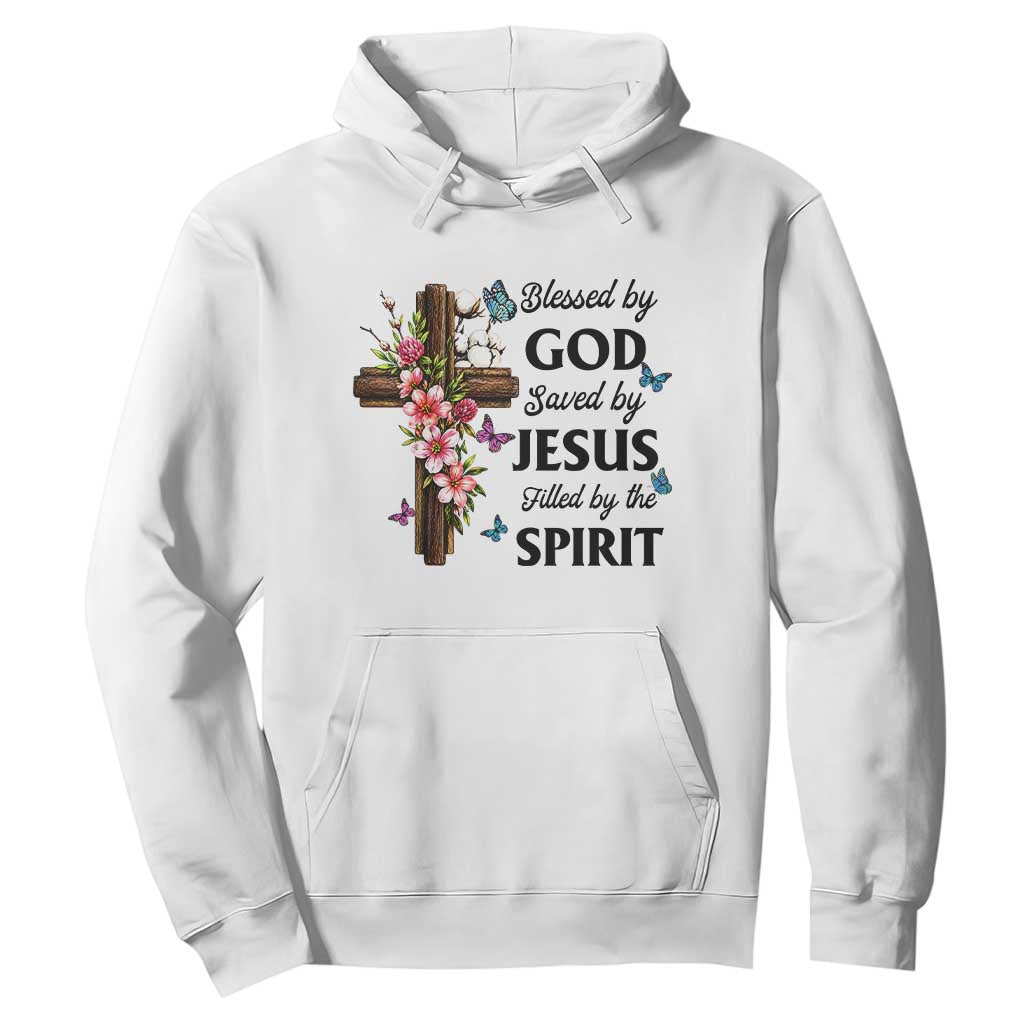 Blessed By God Saved By Jesus Hoodie Floral Cross Christian Faith Inspirational TS10 White Print Your Wear