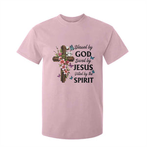 Blessed By God Saved By Jesus T Shirt For Kid Floral Cross Christian Faith Inspirational TS10 Light Pink Print Your Wear