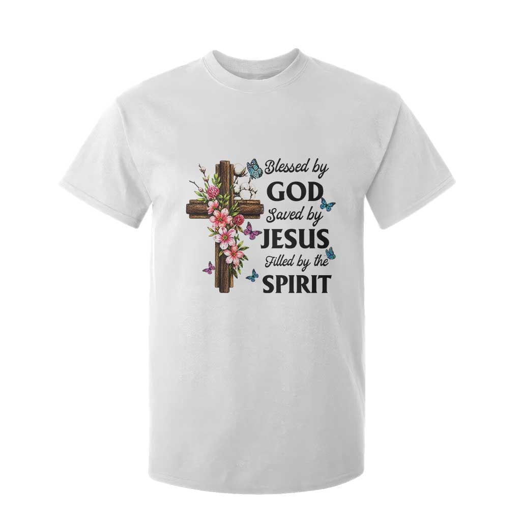 Blessed By God Saved By Jesus T Shirt For Kid Floral Cross Christian Faith Inspirational TS10 White Print Your Wear
