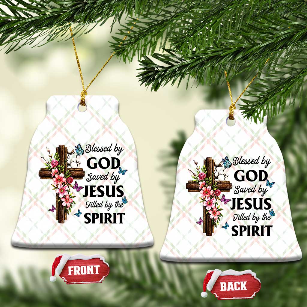 Blessed By God Saved By Jesus Ceramic Ornament Floral Cross Christian Faith Inspirational TS10 Print Your Wear