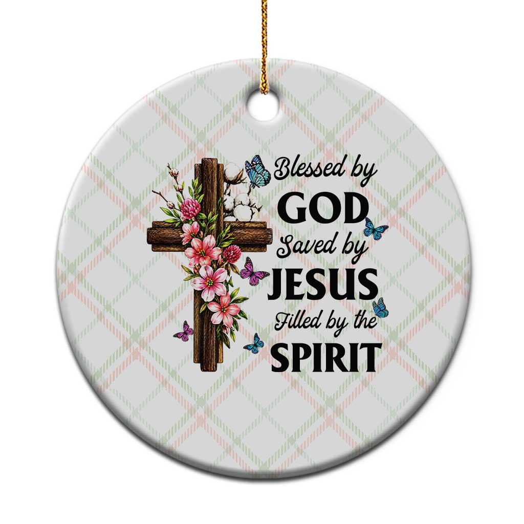 Blessed By God Saved By Jesus Ceramic Ornament Floral Cross Christian Faith Inspirational TS10 1pc Christmas Plaid Print Your Wear