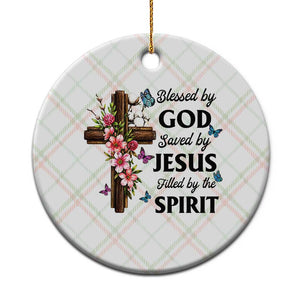 Blessed By God Saved By Jesus Ceramic Ornament Floral Cross Christian Faith Inspirational TS10 1pc Christmas Plaid Print Your Wear