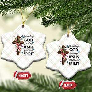 Blessed By God Saved By Jesus Ceramic Ornament Floral Cross Christian Faith Inspirational TS10 Print Your Wear