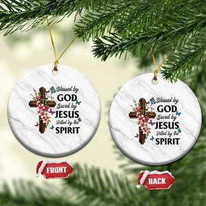 Blessed By God Saved By Jesus Ceramic Ornament Floral Cross Christian Faith Inspirational TS10 1pc White Marble Print Your Wear