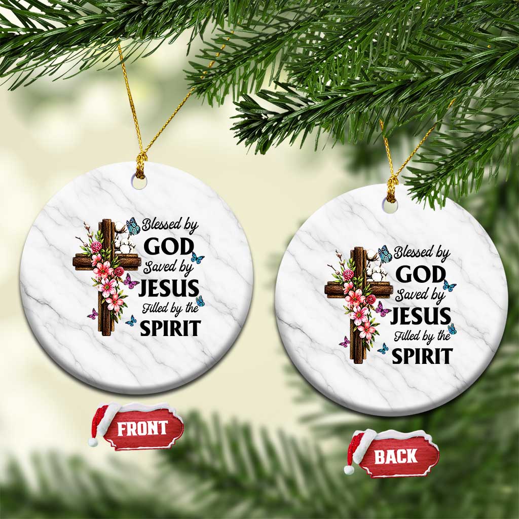 Blessed By God Saved By Jesus Ceramic Ornament Floral Cross Christian Faith Inspirational TS10 1pc White Marble Print Your Wear