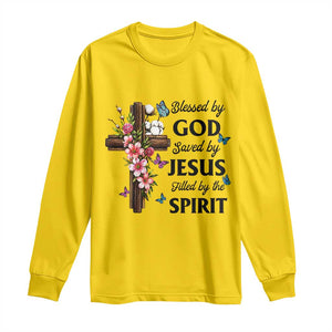 Blessed By God Saved By Jesus Long Sleeve Shirt Floral Cross Christian Faith Inspirational TS10 Daisy Print Your Wear