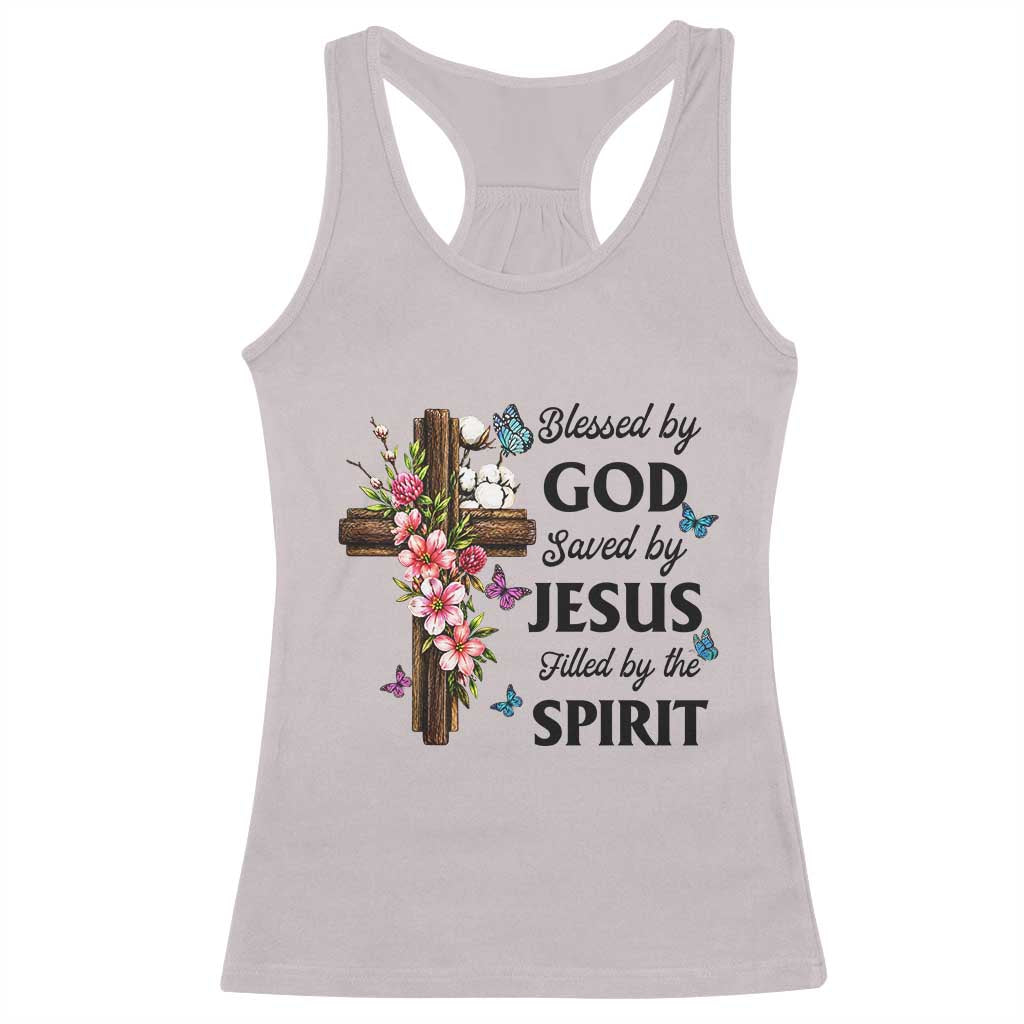 Blessed By God Saved By Jesus Racerback Tank Top Floral Cross Christian Faith Inspirational TS10 Ice Gray Print Your Wear