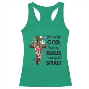 Blessed By God Saved By Jesus Racerback Tank Top Floral Cross Christian Faith Inspirational TS10 Irish Green Print Your Wear