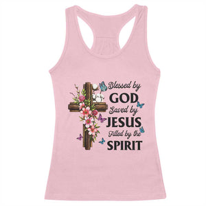 Blessed By God Saved By Jesus Racerback Tank Top Floral Cross Christian Faith Inspirational TS10 Light Pink Print Your Wear