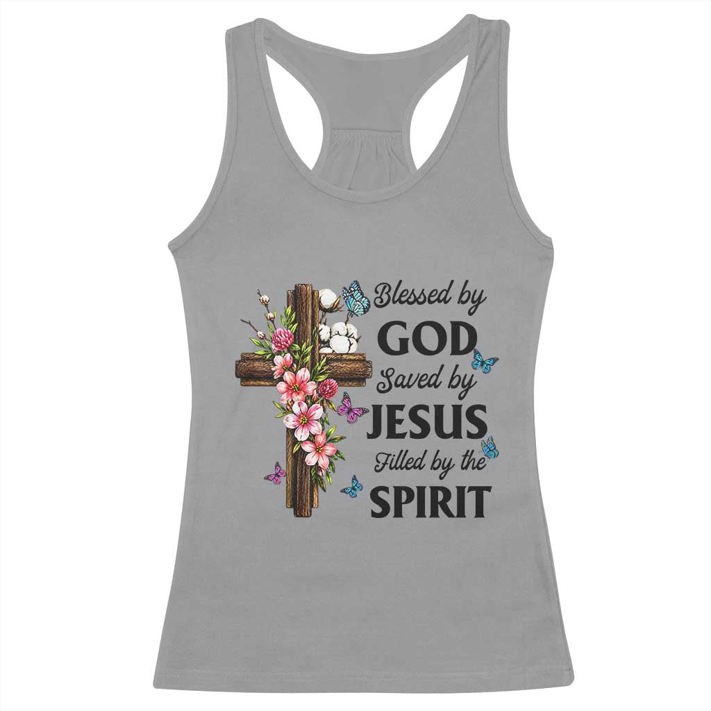 Blessed By God Saved By Jesus Racerback Tank Top Floral Cross Christian Faith Inspirational TS10 Sport Gray Print Your Wear