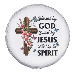 Blessed By God Saved By Jesus Spare Tire Cover Floral Cross Christian Faith Inspirational TS10 Print Your Wear