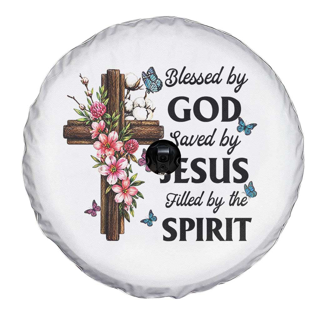 Blessed By God Saved By Jesus Spare Tire Cover Floral Cross Christian Faith Inspirational TS10 Print Your Wear