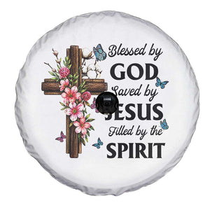 Blessed By God Saved By Jesus Spare Tire Cover Floral Cross Christian Faith Inspirational TS10 Print Your Wear