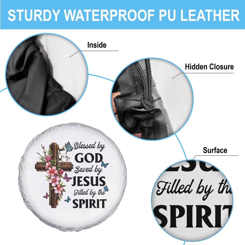 Blessed By God Saved By Jesus Spare Tire Cover Floral Cross Christian Faith Inspirational TS10 Print Your Wear