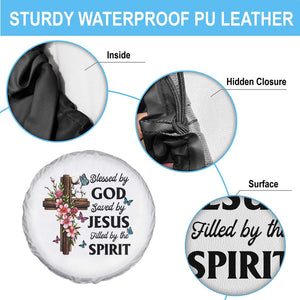 Blessed By God Saved By Jesus Spare Tire Cover Floral Cross Christian Faith Inspirational TS10 Print Your Wear