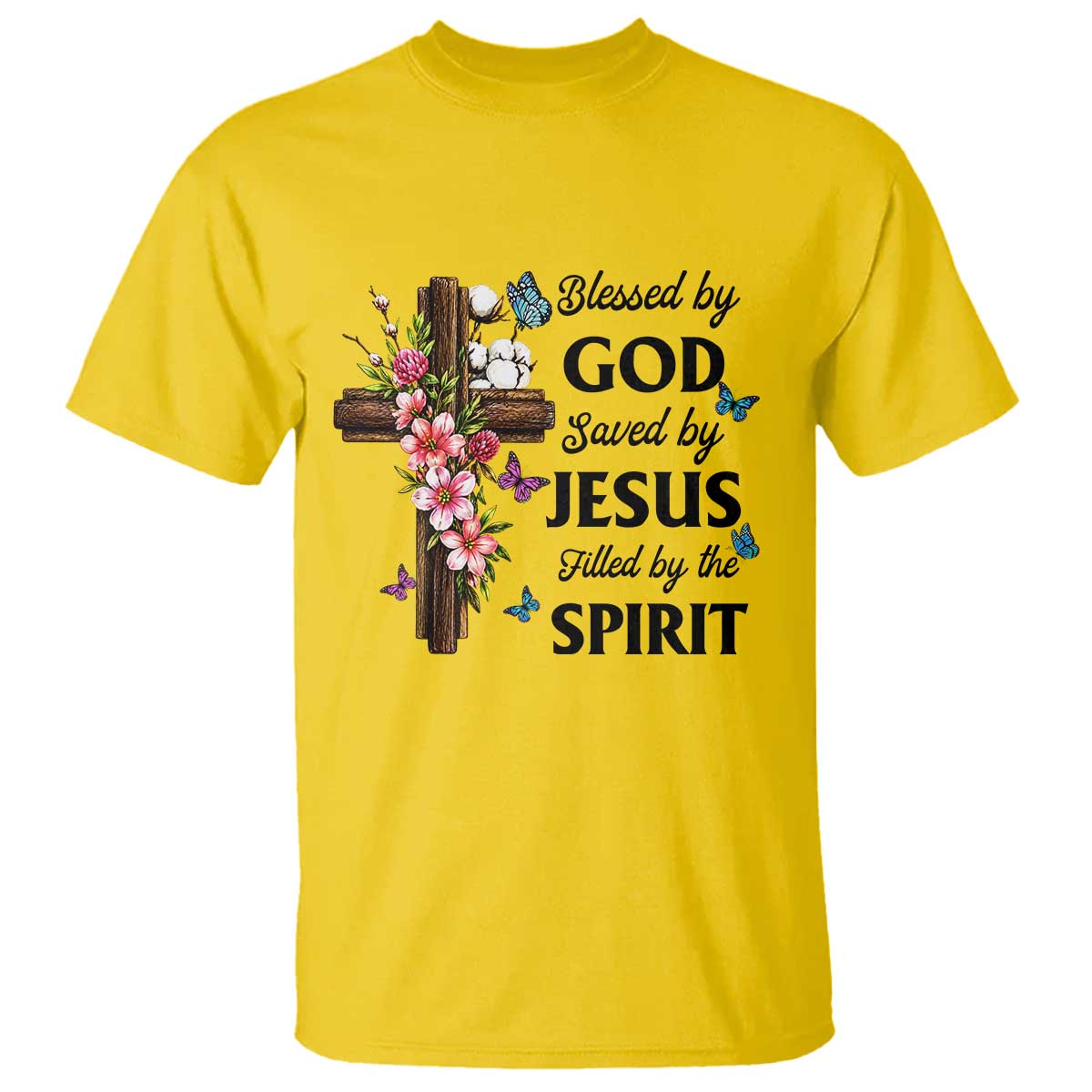 Blessed By God Saved By Jesus T Shirt Floral Cross Christian Faith Inspirational TS10 Daisy Print Your Wear