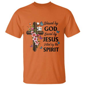 Blessed By God Saved By Jesus T Shirt Floral Cross Christian Faith Inspirational TS10 Orange Print Your Wear