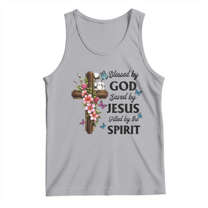 Blessed By God Saved By Jesus Tank Top Floral Cross Christian Faith Inspirational TS10 Athletic Heather Print Your Wear