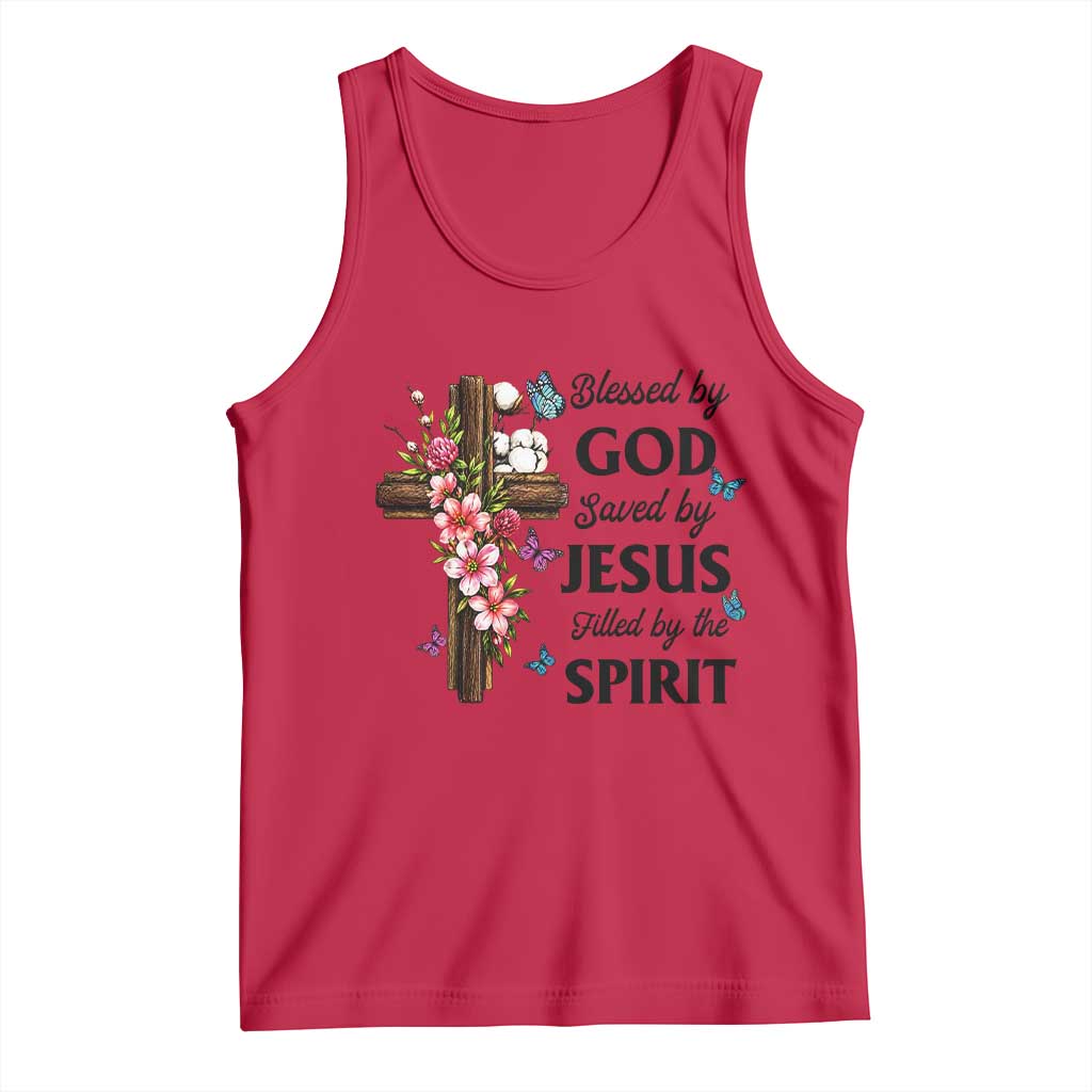 Blessed By God Saved By Jesus Tank Top Floral Cross Christian Faith Inspirational TS10 Red Print Your Wear