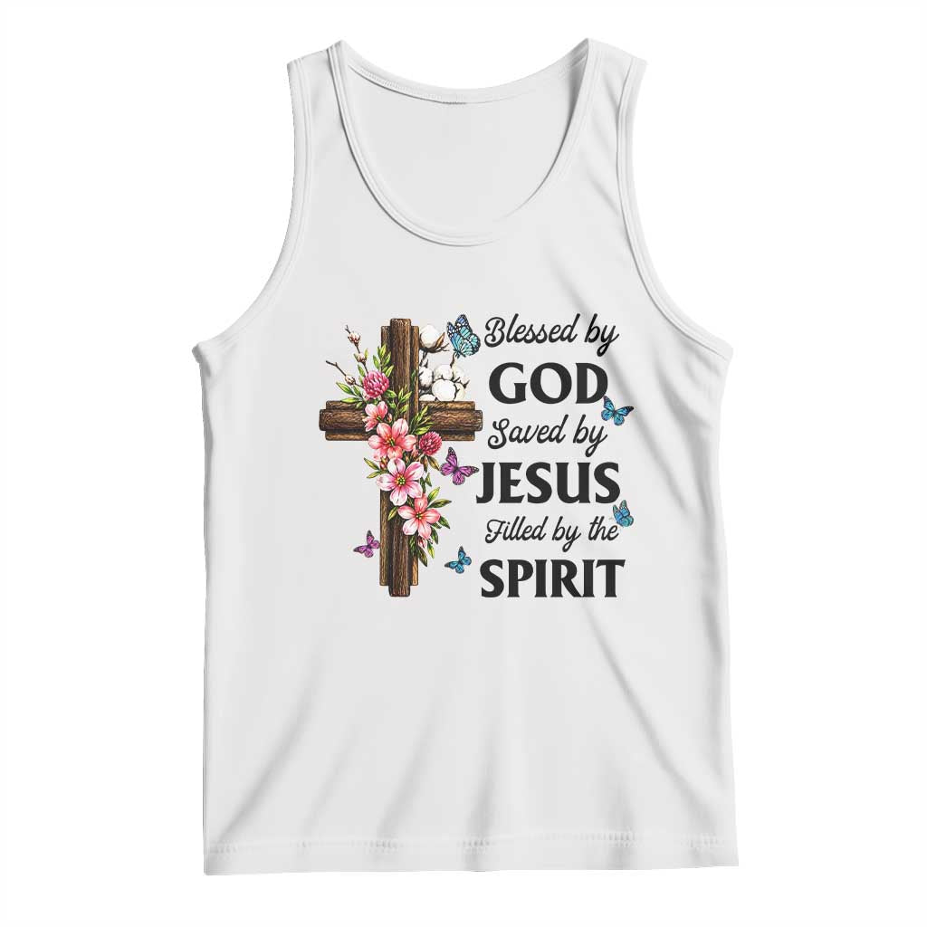 Blessed By God Saved By Jesus Tank Top Floral Cross Christian Faith Inspirational TS10 White Print Your Wear
