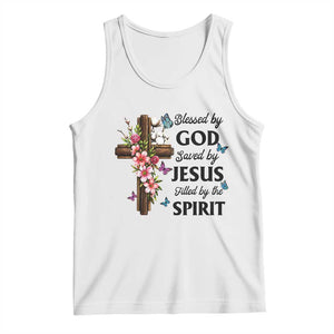 Blessed By God Saved By Jesus Tank Top Floral Cross Christian Faith Inspirational TS10 White Print Your Wear