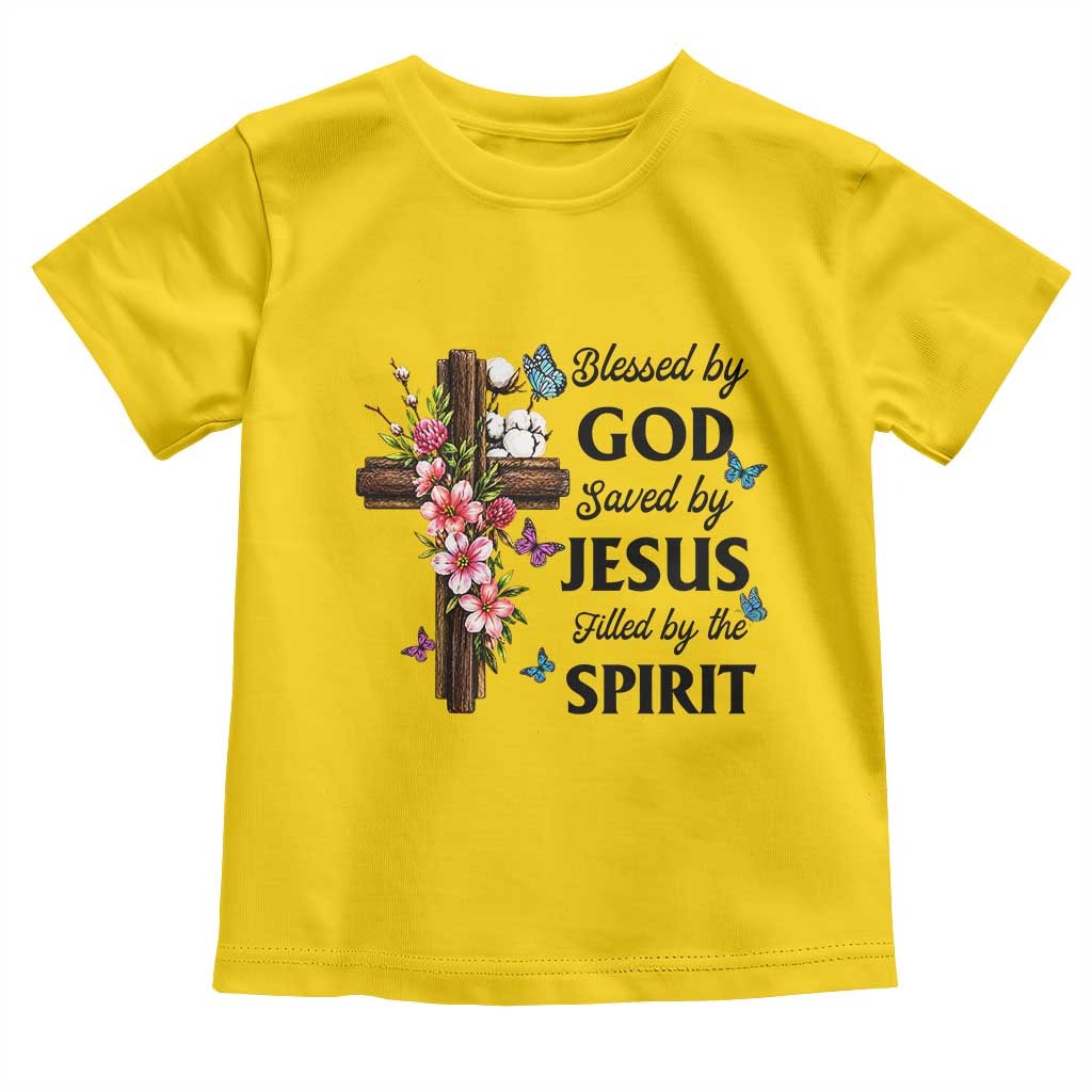 Blessed By God Saved By Jesus Toddler T Shirt Floral Cross Christian Faith Inspirational TS10 Daisy Print Your Wear
