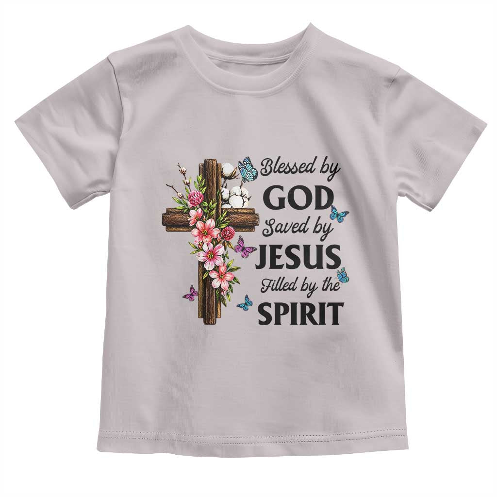 Blessed By God Saved By Jesus Toddler T Shirt Floral Cross Christian Faith Inspirational TS10 Ice Gray Print Your Wear