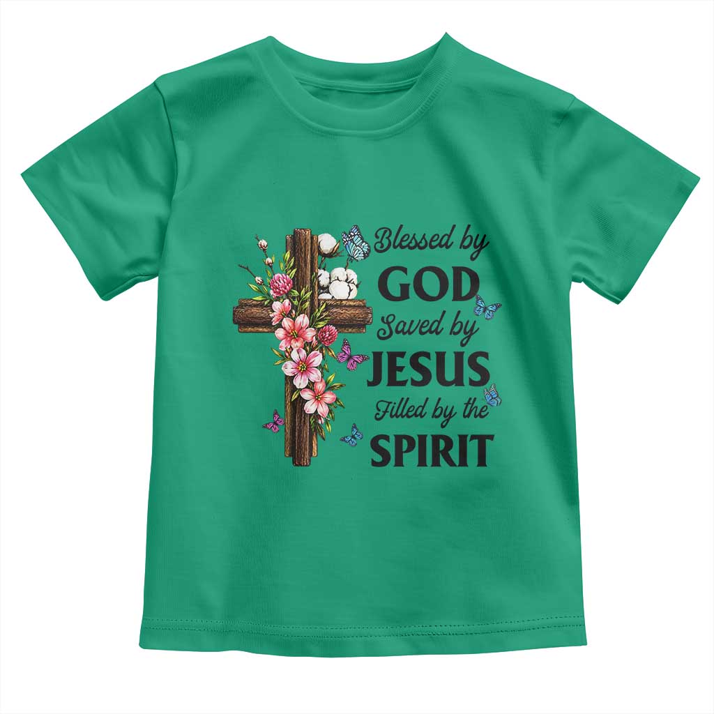 Blessed By God Saved By Jesus Toddler T Shirt Floral Cross Christian Faith Inspirational TS10 Irish Green Print Your Wear