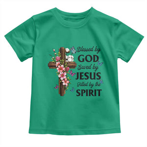 Blessed By God Saved By Jesus Toddler T Shirt Floral Cross Christian Faith Inspirational TS10 Irish Green Print Your Wear