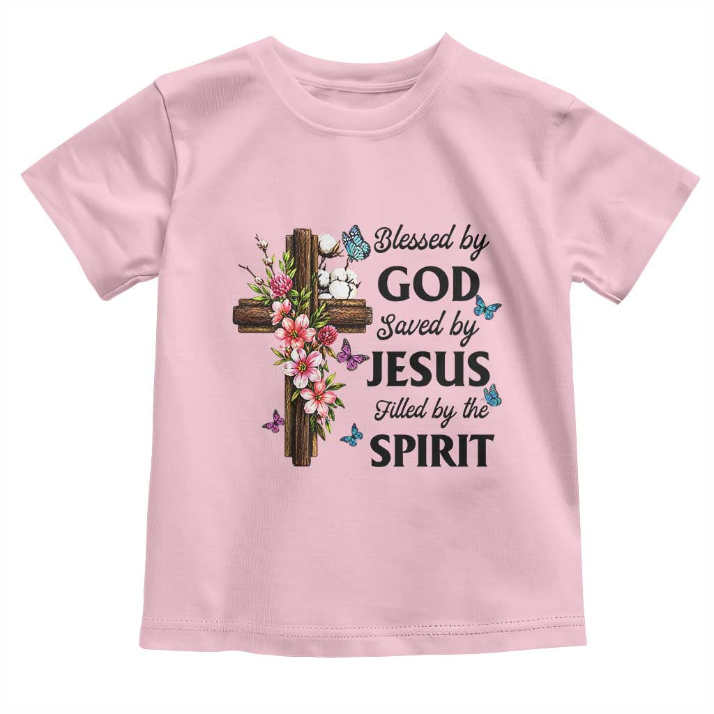 Blessed By God Saved By Jesus Toddler T Shirt Floral Cross Christian Faith Inspirational TS10 Light Pink Print Your Wear