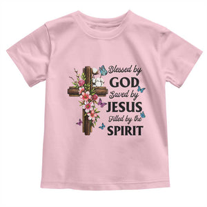 Blessed By God Saved By Jesus Toddler T Shirt Floral Cross Christian Faith Inspirational TS10 Light Pink Print Your Wear