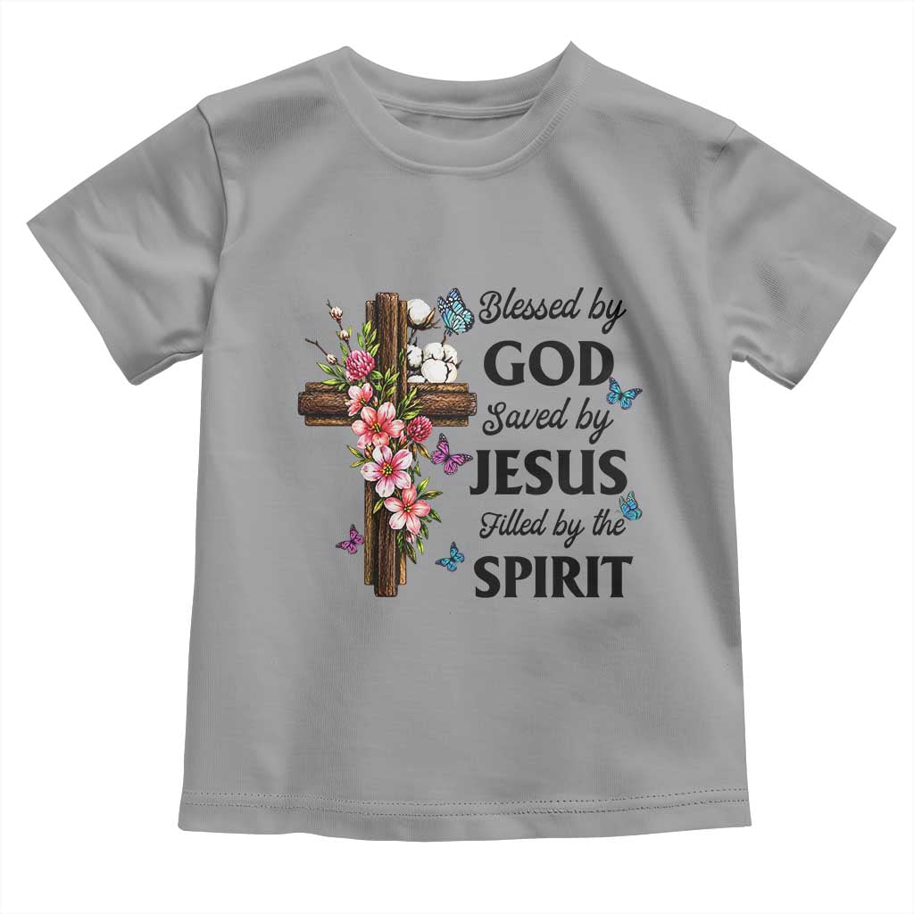 Blessed By God Saved By Jesus Toddler T Shirt Floral Cross Christian Faith Inspirational TS10 Sport Gray Print Your Wear