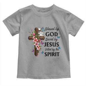 Blessed By God Saved By Jesus Toddler T Shirt Floral Cross Christian Faith Inspirational TS10 Sport Gray Print Your Wear