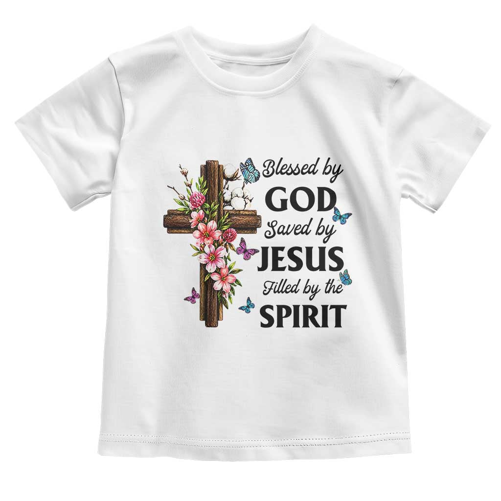 Blessed By God Saved By Jesus Toddler T Shirt Floral Cross Christian Faith Inspirational TS10 White Print Your Wear