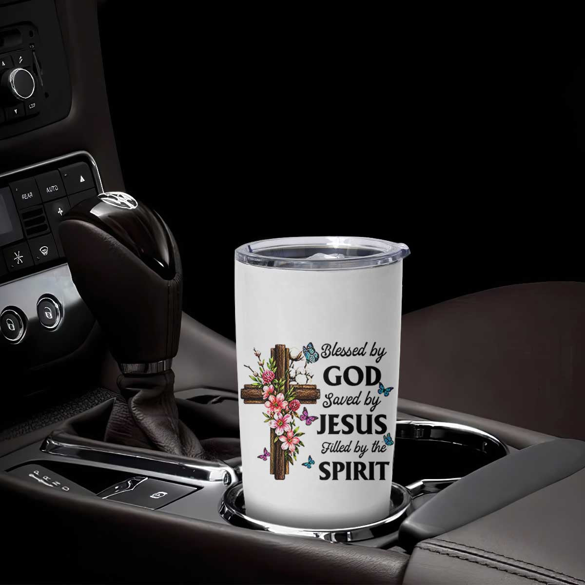 Blessed By God Saved By Jesus Tumbler Cup Floral Cross Christian Faith Inspirational TS10 Print Your Wear