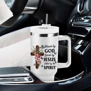 Blessed By God Saved By Jesus Tumbler With Handle Floral Cross Christian Faith Inspirational TS10 Print Your Wear