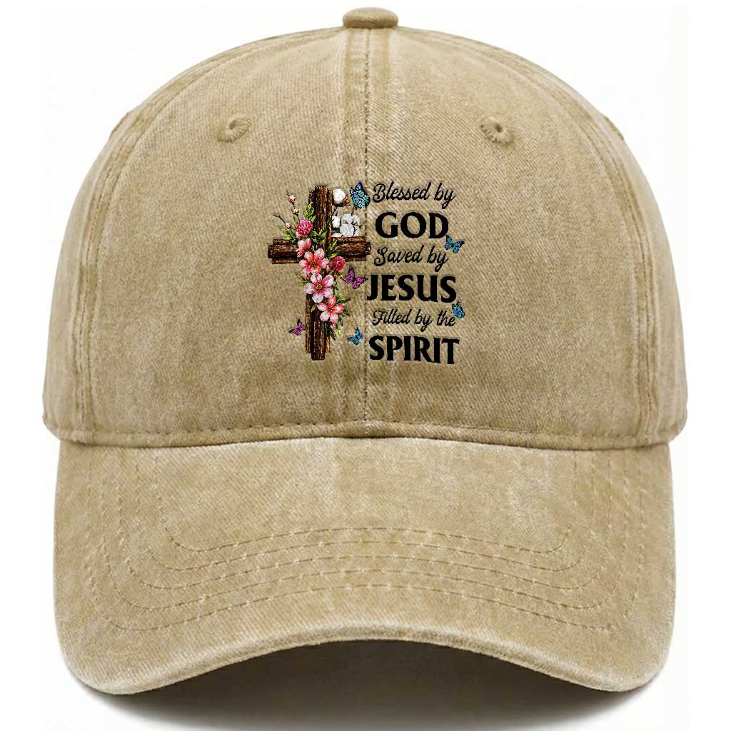 Blessed By God Saved By Jesus Washed Cotton Baseball Cap Floral Cross Christian Faith Inspirational TS10 Print Your Wear