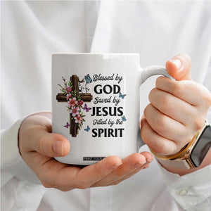 Blessed By God Saved By Jesus Coffee Mug Floral Cross Christian Faith Inspirational TS10 Print Your Wear