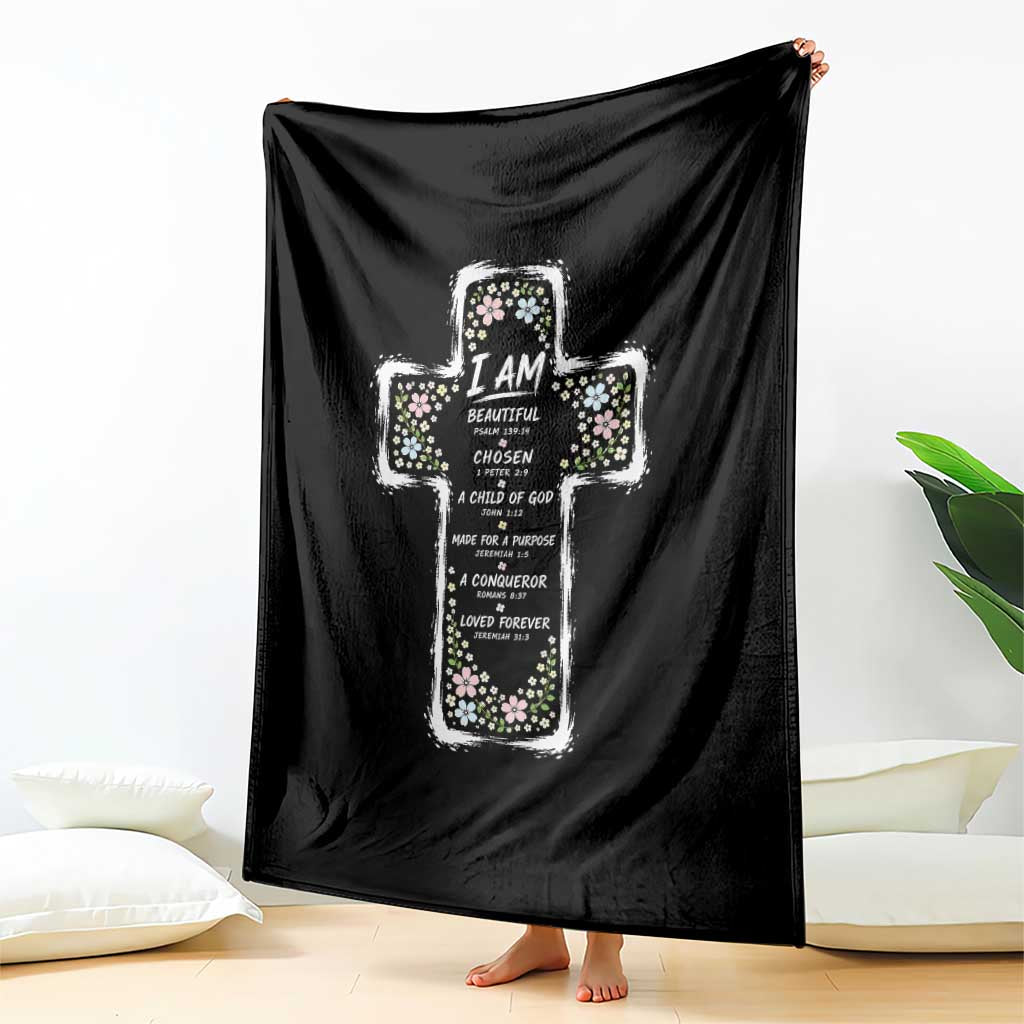 Christian Floral Cross Affirmation Throw Blanket Bible Verse Inspirational Faith Girl Christening Floral TS10 Print Your Wear