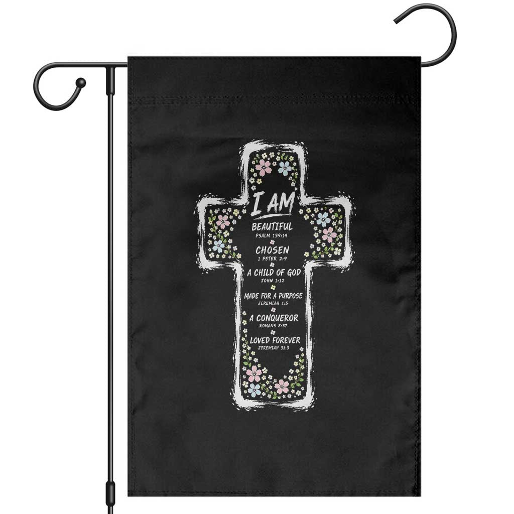 Christian Floral Cross Affirmation Garden Flag Bible Verse Inspirational Faith Girl Christening Floral TS10 Black Print Your Wear