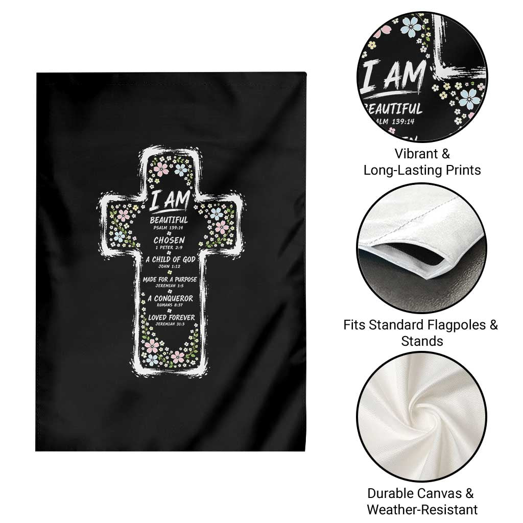 Christian Floral Cross Affirmation Garden Flag Bible Verse Inspirational Faith Girl Christening Floral TS10 Print Your Wear